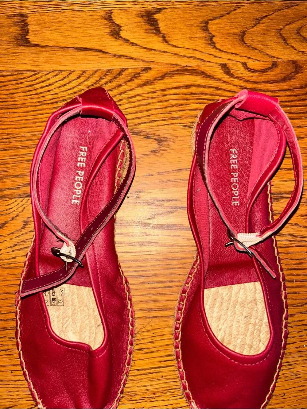 Free People Red Leather Espadrille Ankle Strap Flats EU 40 US 9-9.5 NWOT